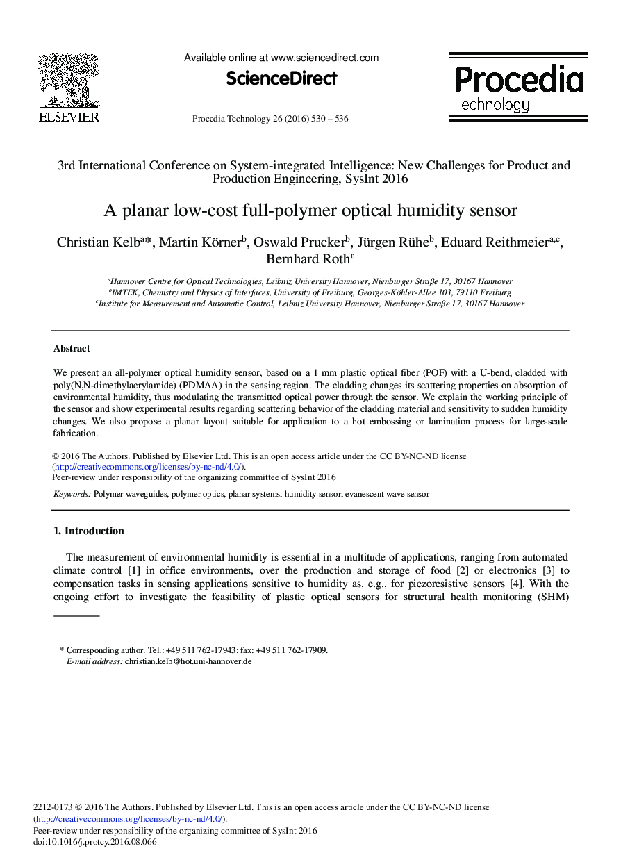 A Planar low-cost full-polymer Optical Humidity Sensor