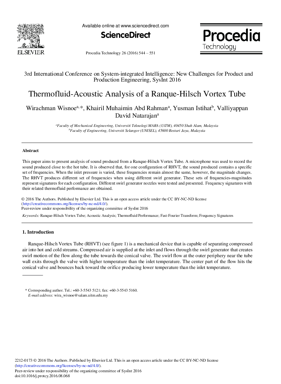 Thermofluid-Acoustic Analysis of a Ranque-Hilsch Vortex Tube