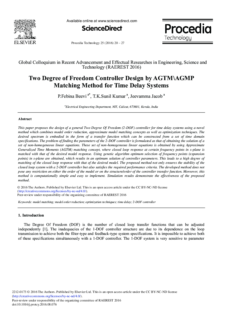 Two Degree of Freedom Controller Design by AGTM\AGMP Matching Method for Time Delay Systems