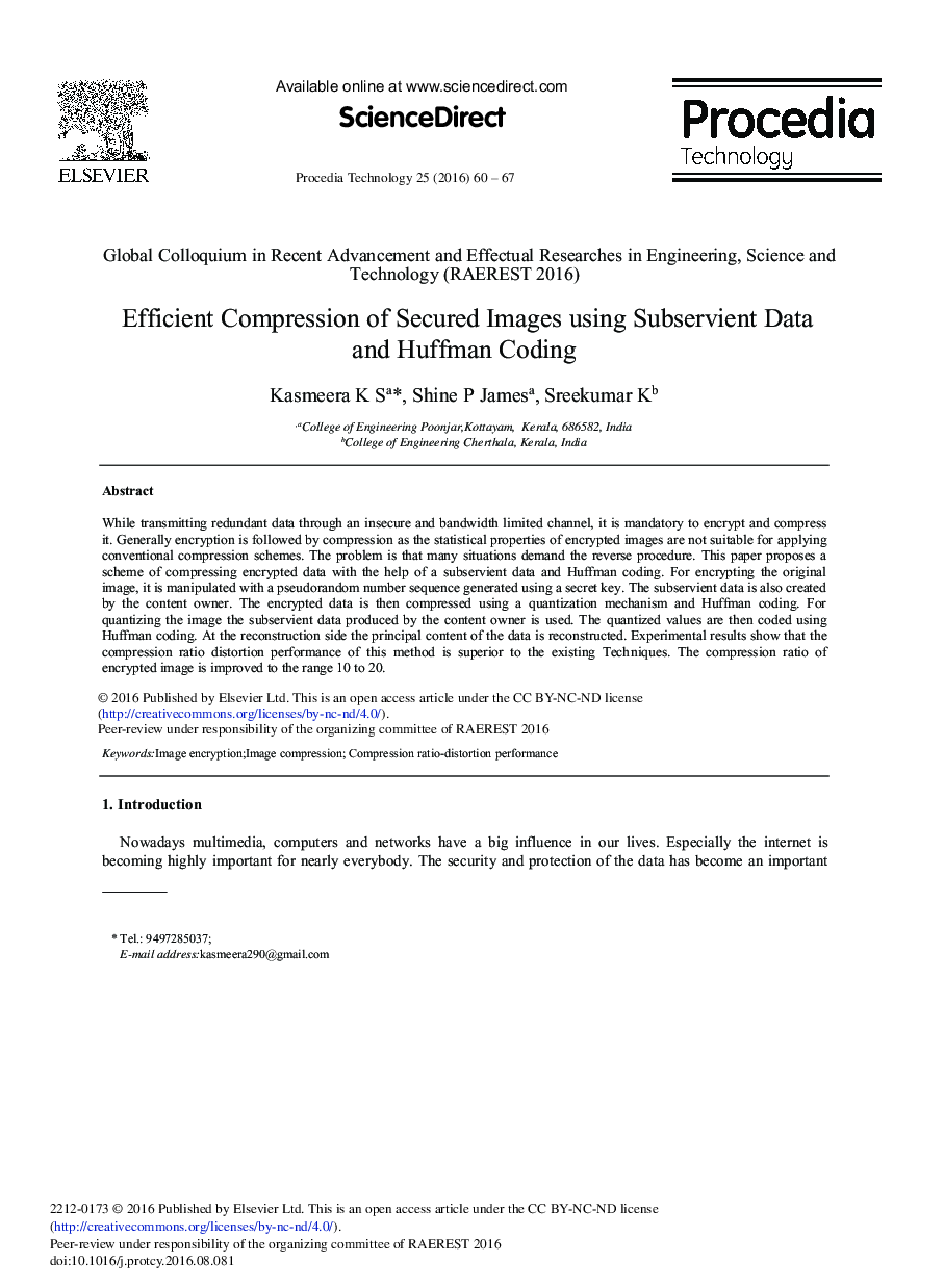 Efficient Compression of Secured Images Using Subservient Data and Huffman Coding