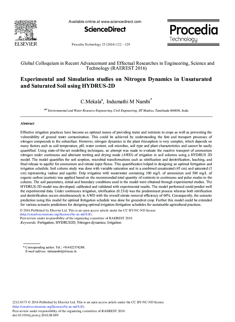 Experimental and Simulation Studies on Nitrogen Dynamics in Unsaturated and Saturated Soil Using HYDRUS-2D