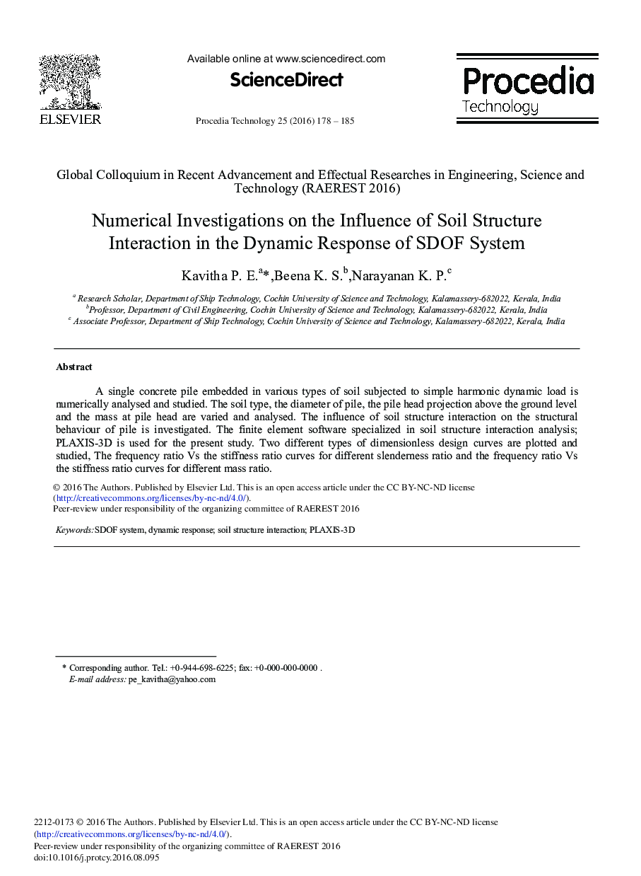 Numerical Investigations on the Influence of Soil Structure Interaction in the Dynamic Response of SDOF System