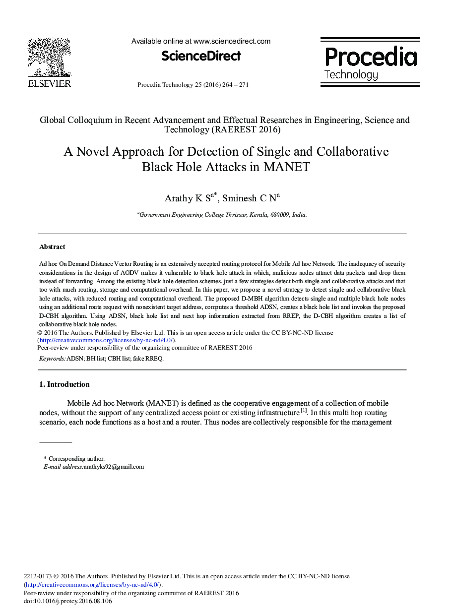 A Novel Approach for Detection of Single and Collaborative Black Hole Attacks in MANET