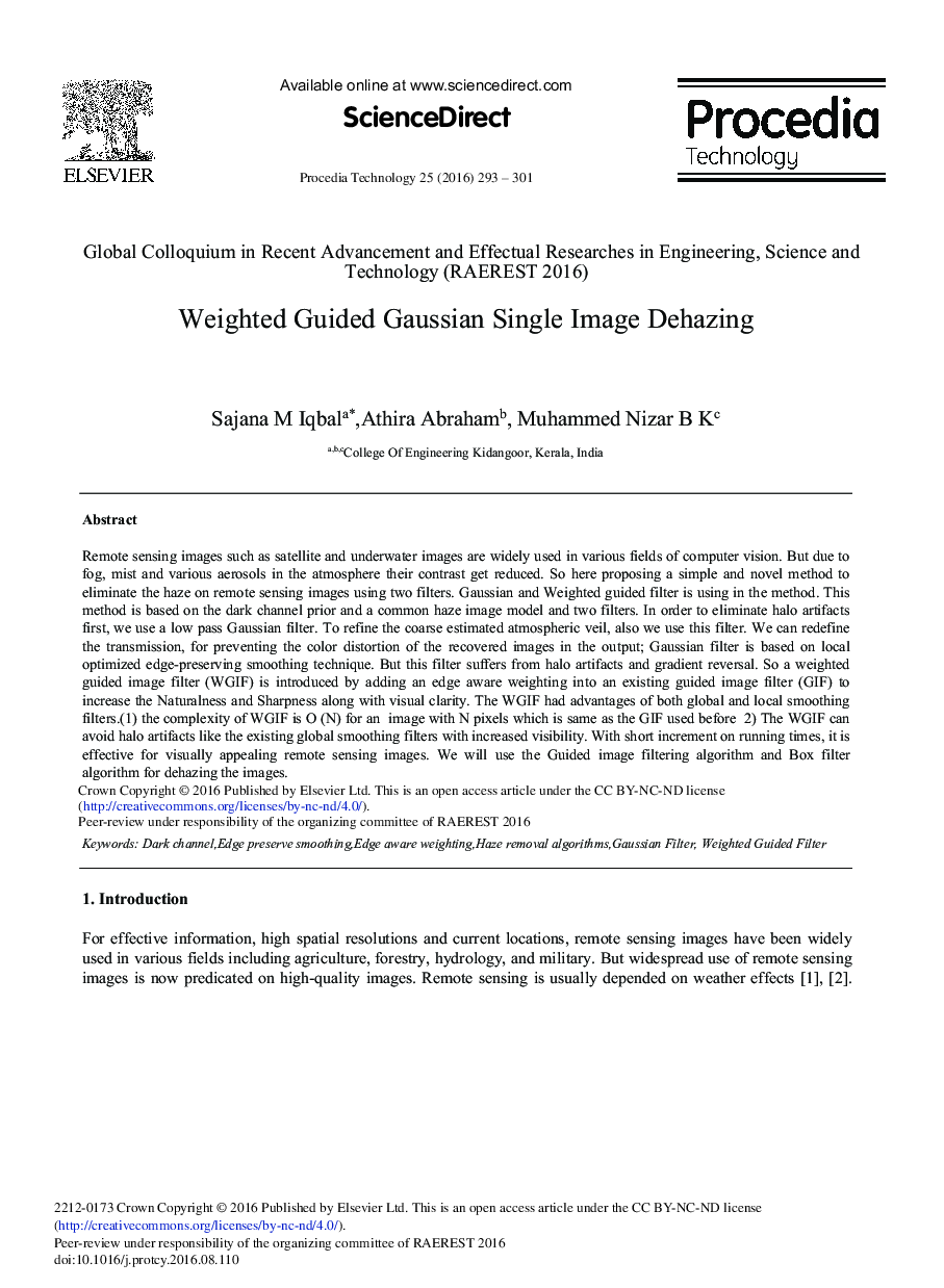 Weighted Guided Gaussian Single Image Dehazing