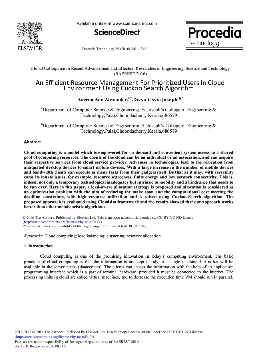 An Efficient Resource Management for Prioritized Users in Cloud Environment Using Cuckoo Search Algorithm