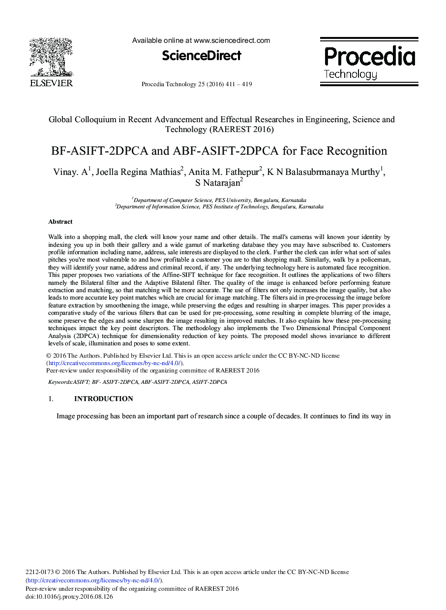 BF-ASIFT-2DPCA and ABF-ASIFT-2DPCA for Face Recognition