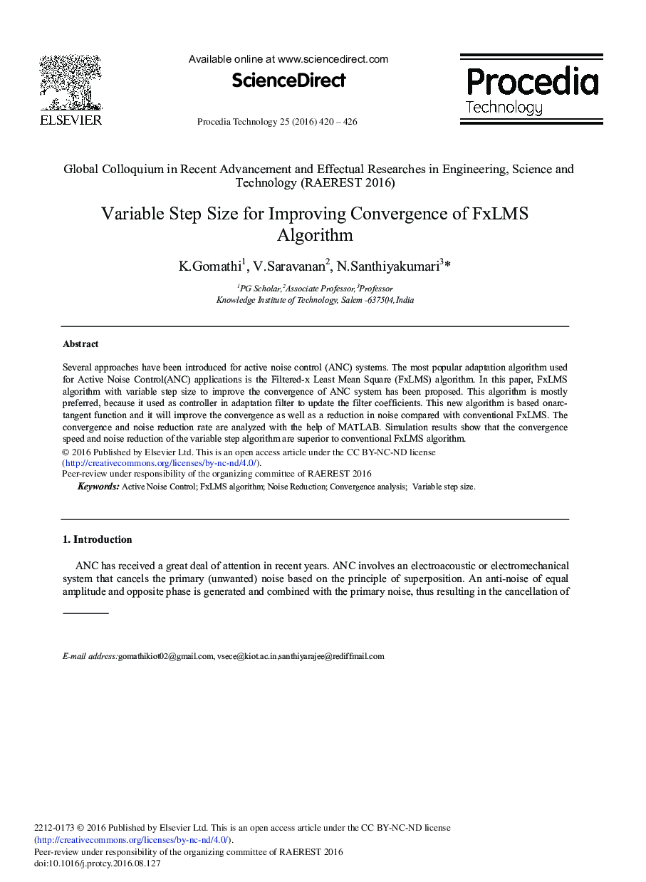 Variable Step Size for Improving Convergence of FxLMS Algorithm