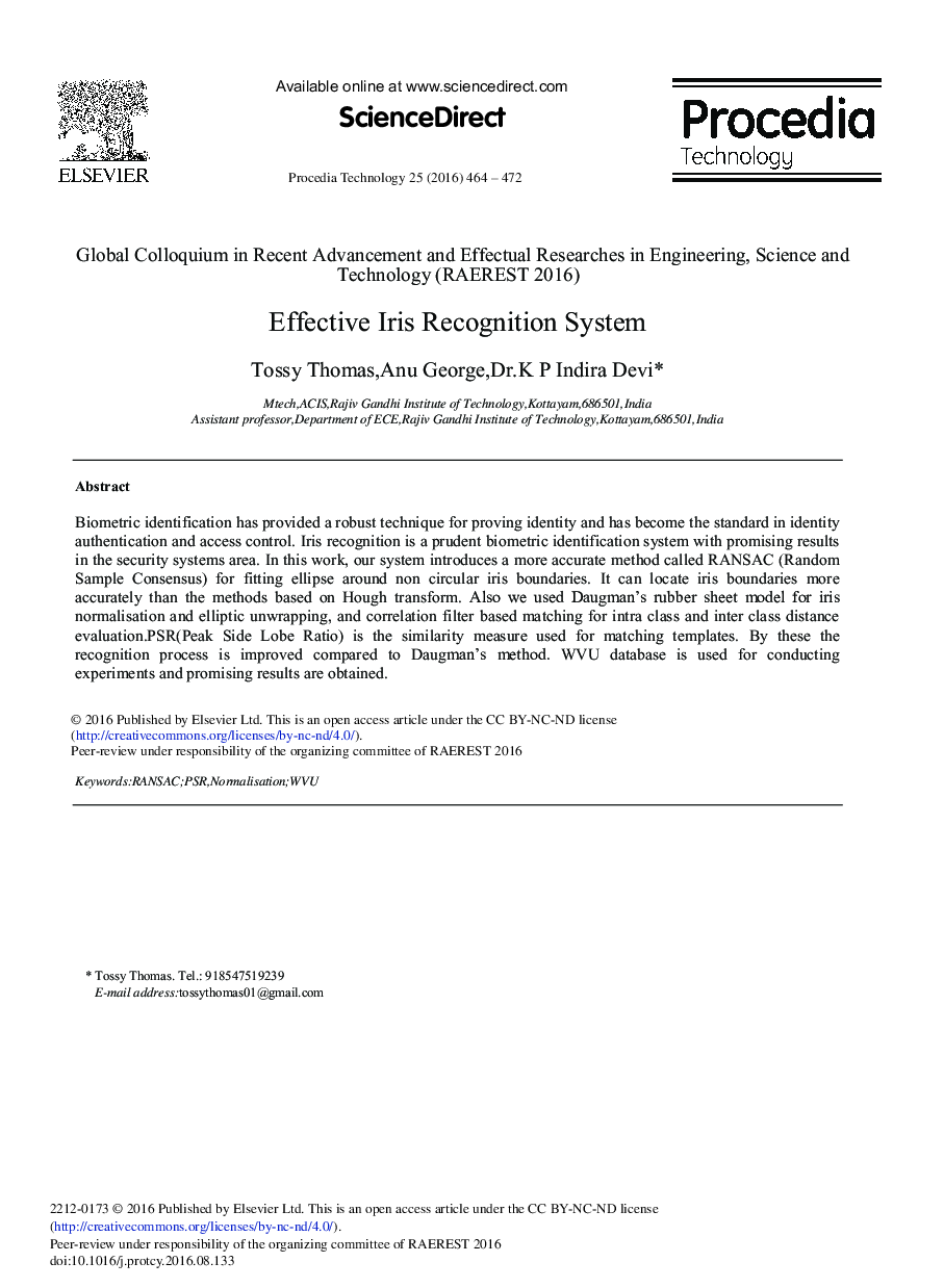 Effective Iris Recognition System