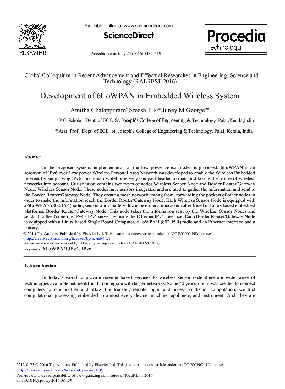 Development of 6LoWPAN in Embedded Wireless System