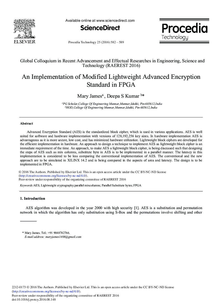 An Implementation of Modified Lightweight Advanced Encryption Standard in FPGA