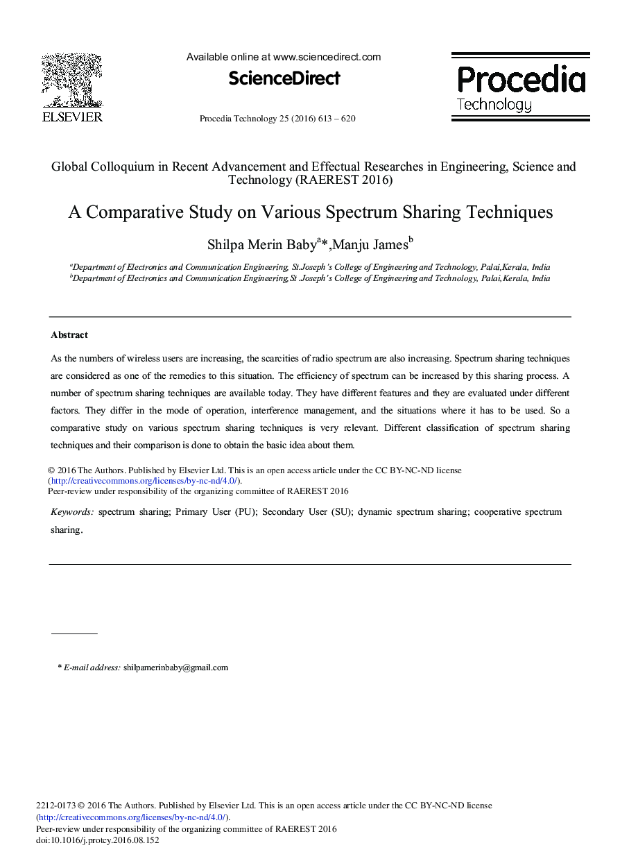 A Comparative Study on Various Spectrum Sharing Techniques