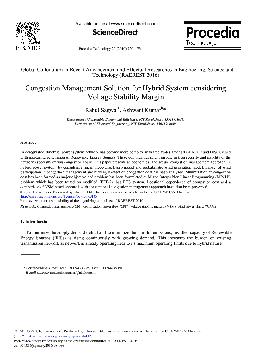 Congestion Management Solution for Hybrid System Considering Voltage Stability Margin