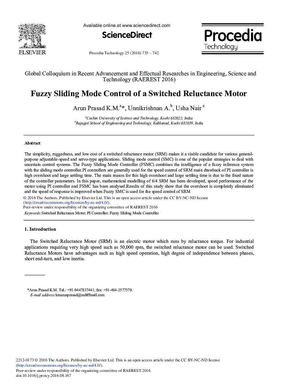 Fuzzy Sliding Mode Control of a Switched Reluctance Motor