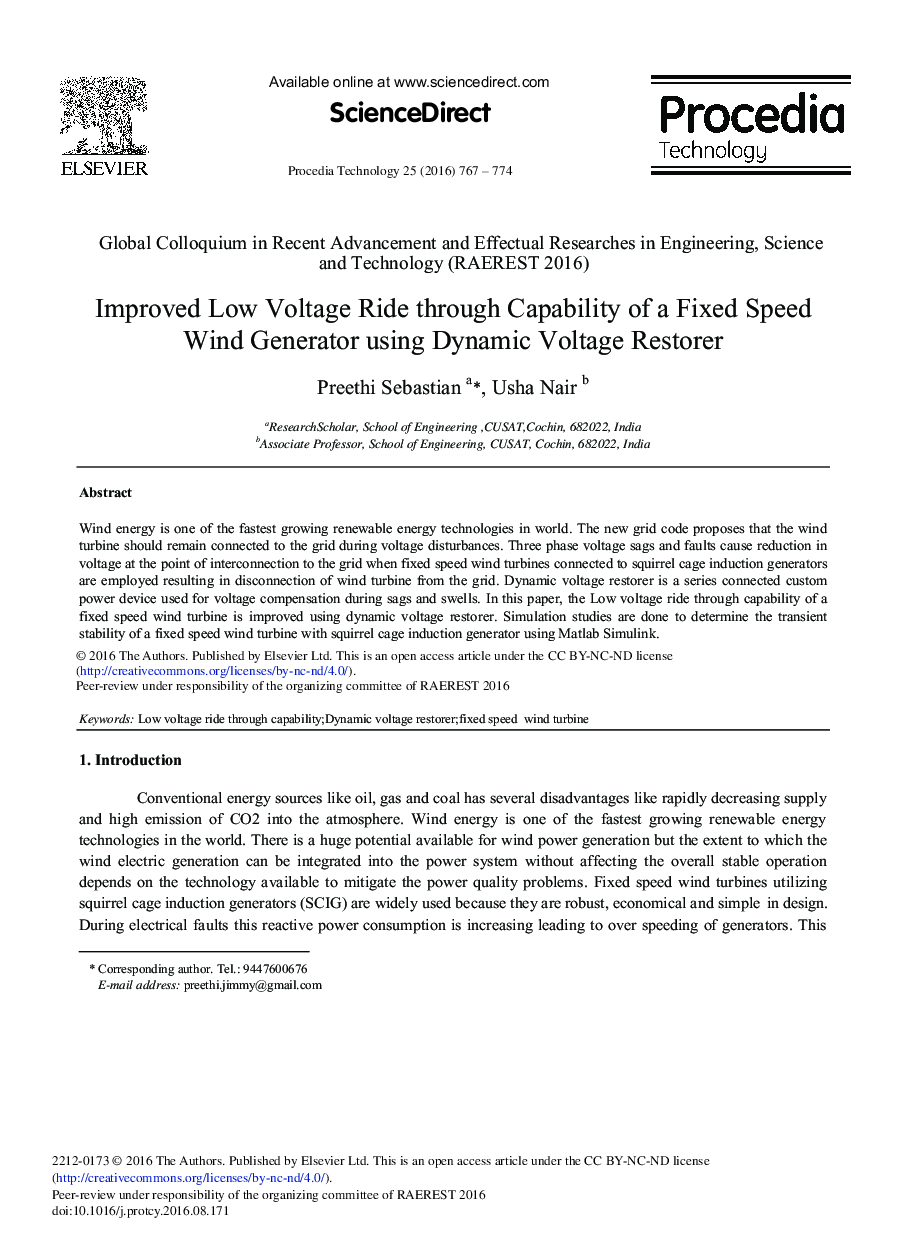 Improved Low Voltage Ride through Capability of a Fixed Speed Wind Generator Using Dynamic Voltage Restorer