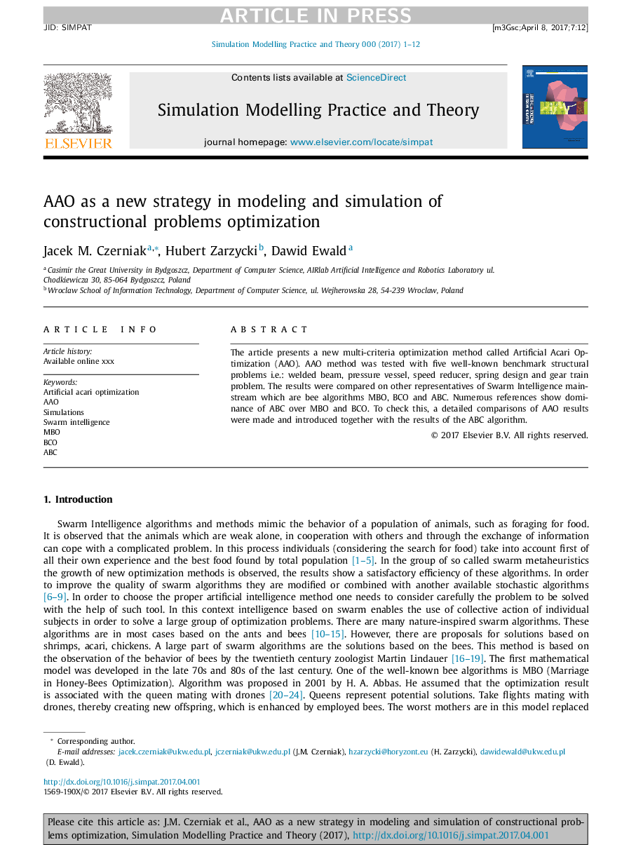 AAO as a new strategy in modeling and simulation of constructional problems optimization