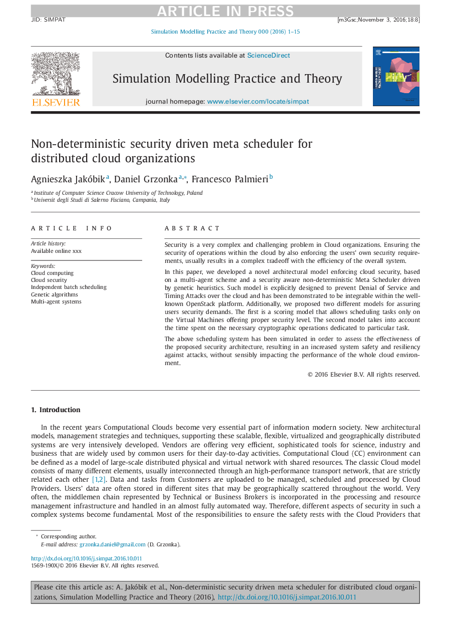 Non-deterministic security driven meta scheduler for distributed cloud organizations