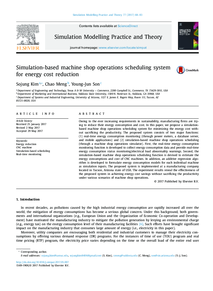 Simulation-based machine shop operations scheduling system for energy cost reduction