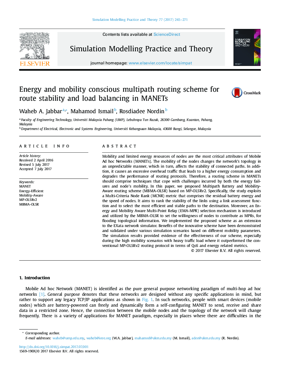 Energy and mobility conscious multipath routing scheme for route stability and load balancing in MANETs