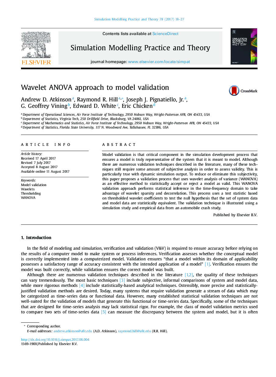 Wavelet ANOVA approach to model validation