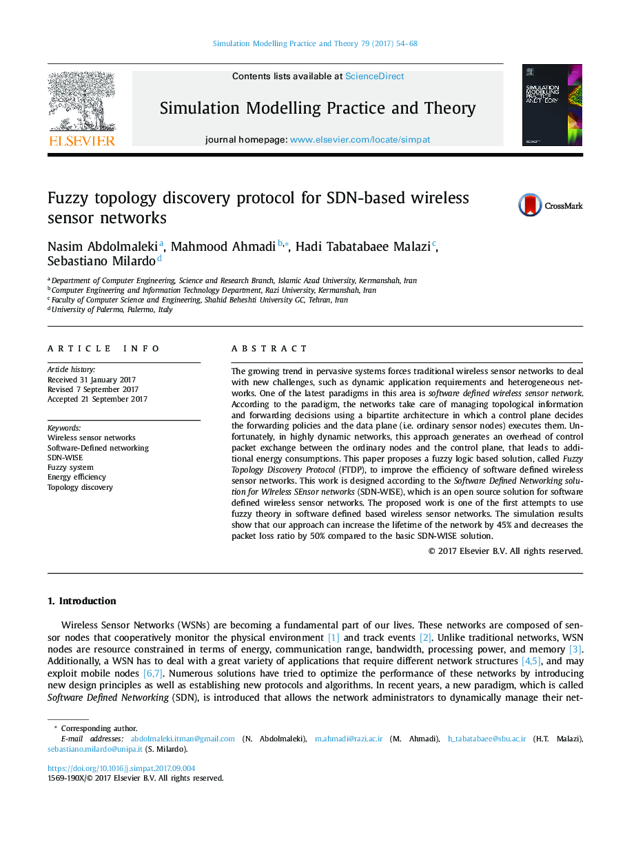 Fuzzy topology discovery protocol for SDN-based wireless sensor networks