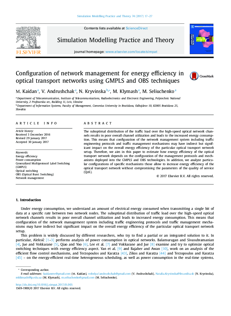 عکس صفحه اول مقاله: Configuration of network management for energy efficiency in optical transport networks using GMPLS and OBS techniques Configuration of network management for energy efficiency in optical transport networks using GMPLS and OBS techniques