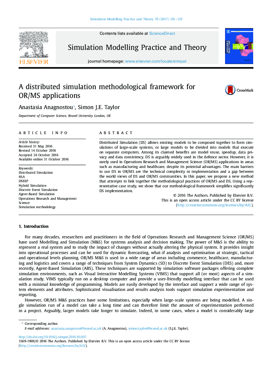 A distributed simulation methodological framework for OR/MS applications