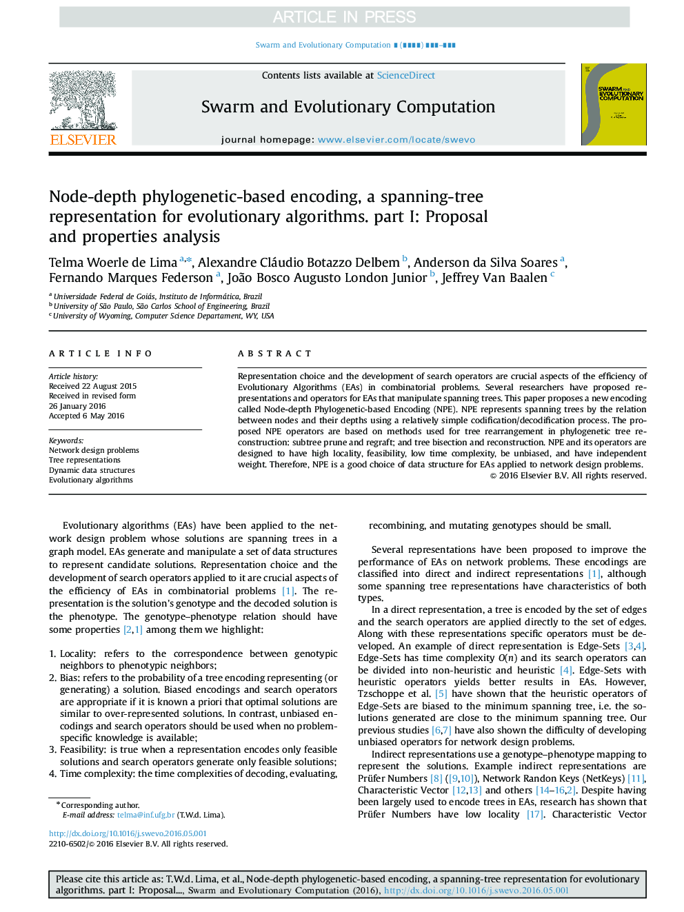 Node-depth phylogenetic-based encoding, a spanning-tree representation for evolutionary algorithms. part I: Proposal and properties analysis