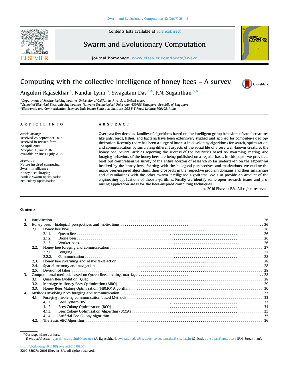 Computing with the collective intelligence of honey bees - A survey
