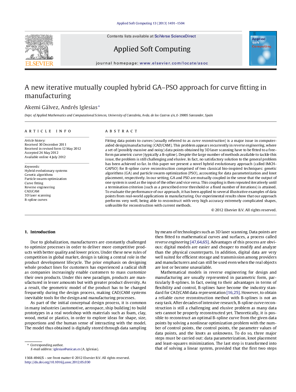 A new iterative mutually coupled hybrid GA–PSO approach for curve fitting in manufacturing