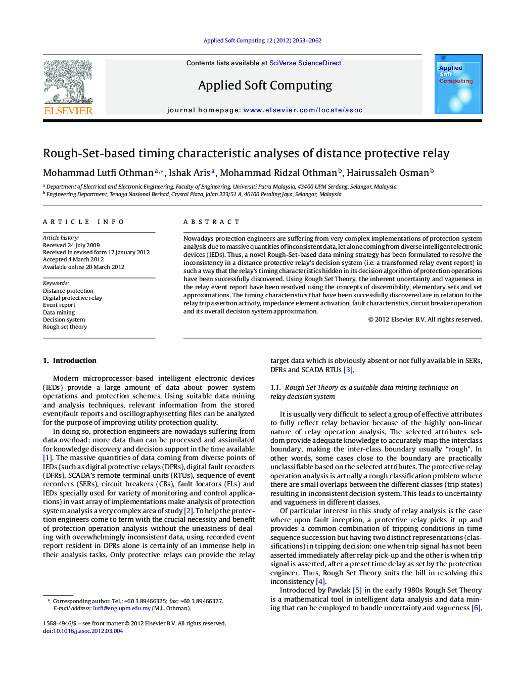 Rough-Set-based timing characteristic analyses of distance protective relay