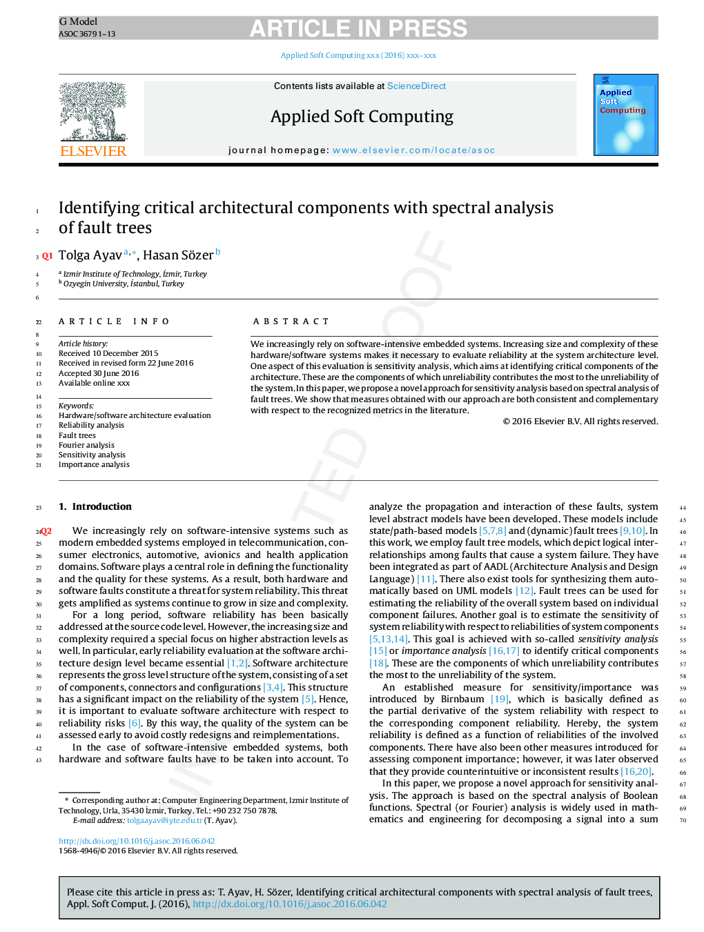 Identifying critical architectural components with spectral analysis of fault trees