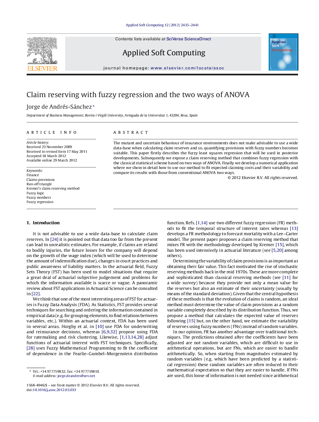 Claim reserving with fuzzy regression and the two ways of ANOVA