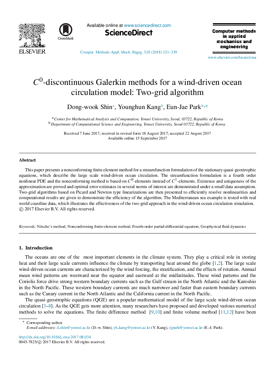 
         C0-discontinuous Galerkin methods for a wind-driven ocean circulation model: Two-grid algorithm