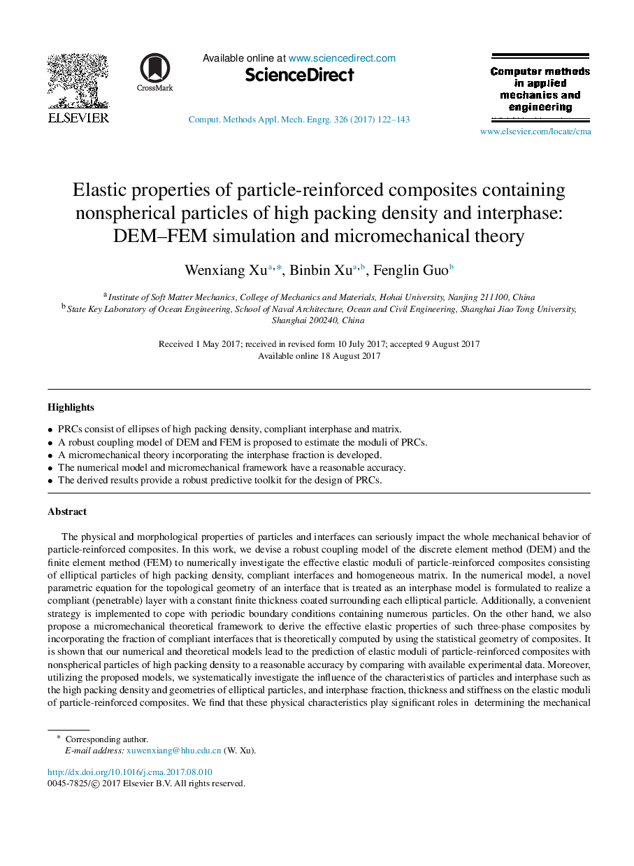 Elastic properties of particle-reinforced composites containing nonspherical particles of high packing density and interphase: DEM-FEM simulation and micromechanical theory