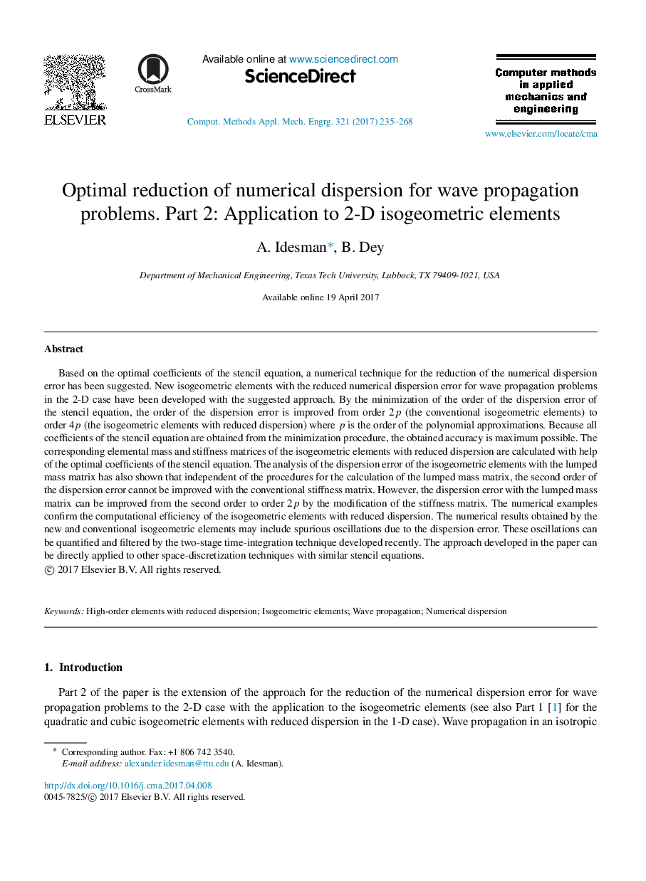 Optimal reduction of numerical dispersion for wave propagation problems. Part 2: Application to 2-D isogeometric elements