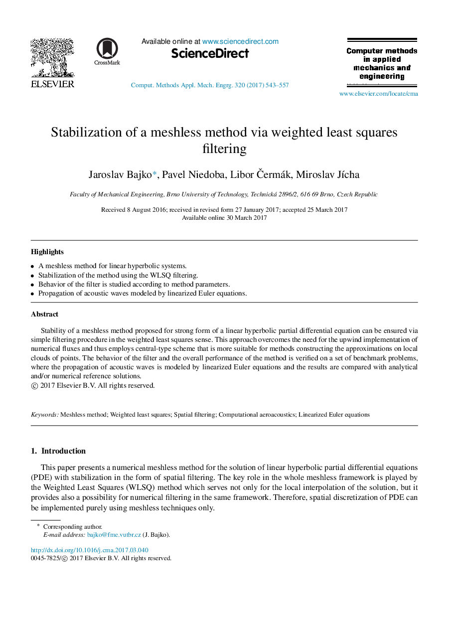 Stabilization of a meshless method via weighted least squares filtering