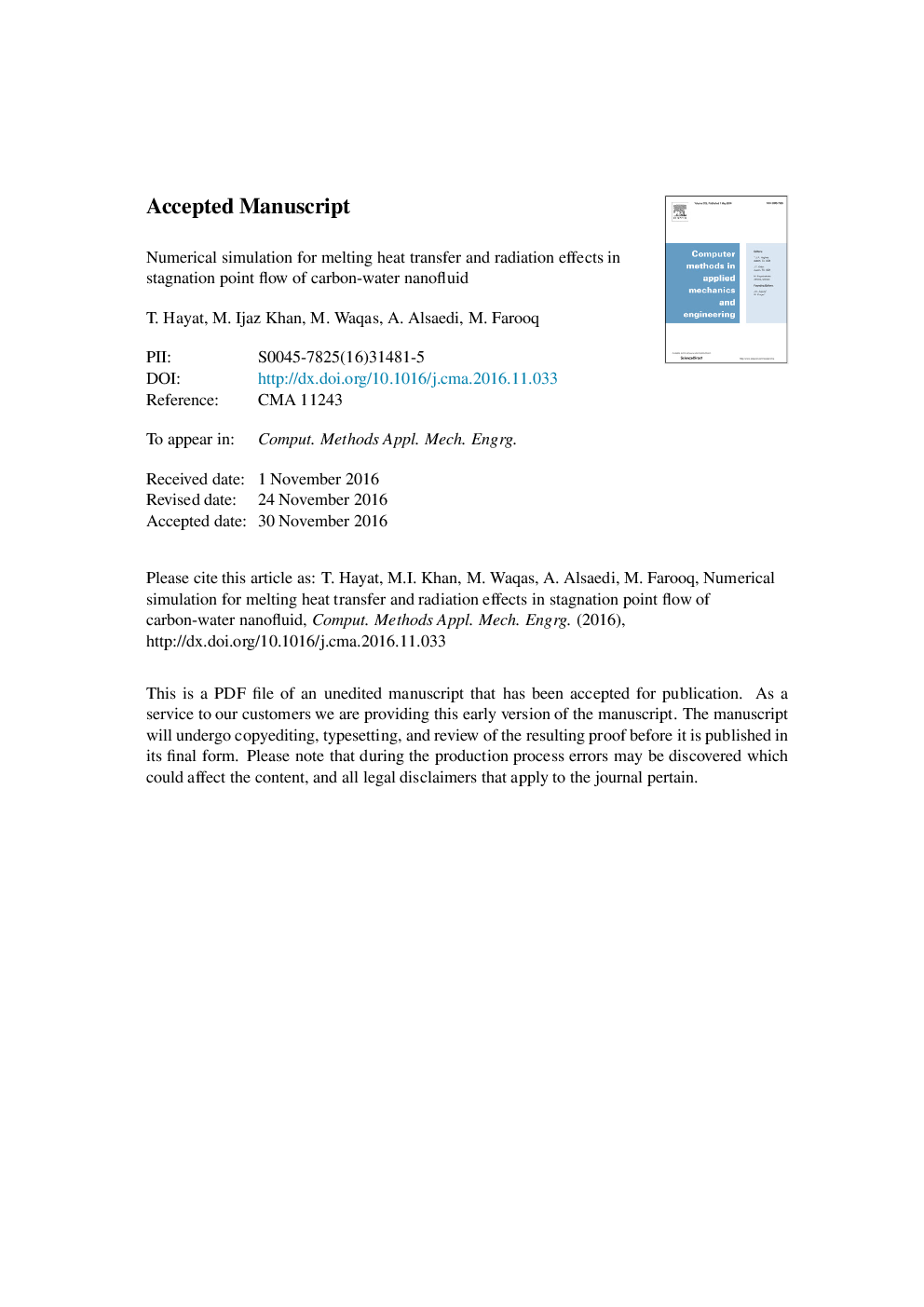 Numerical simulation for melting heat transfer and radiation effects in stagnation point flow of carbon-water nanofluid