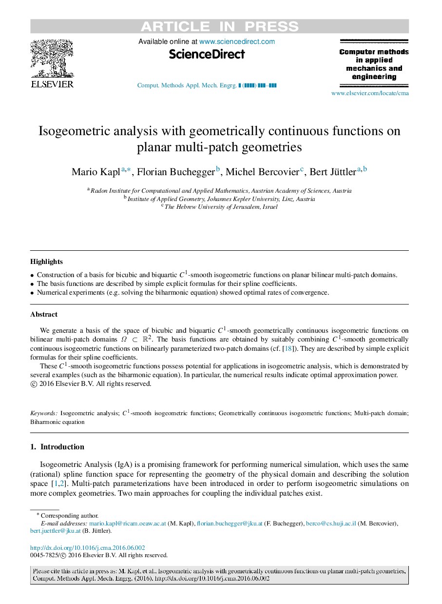 Isogeometric analysis with geometrically continuous functions on planar multi-patch geometries