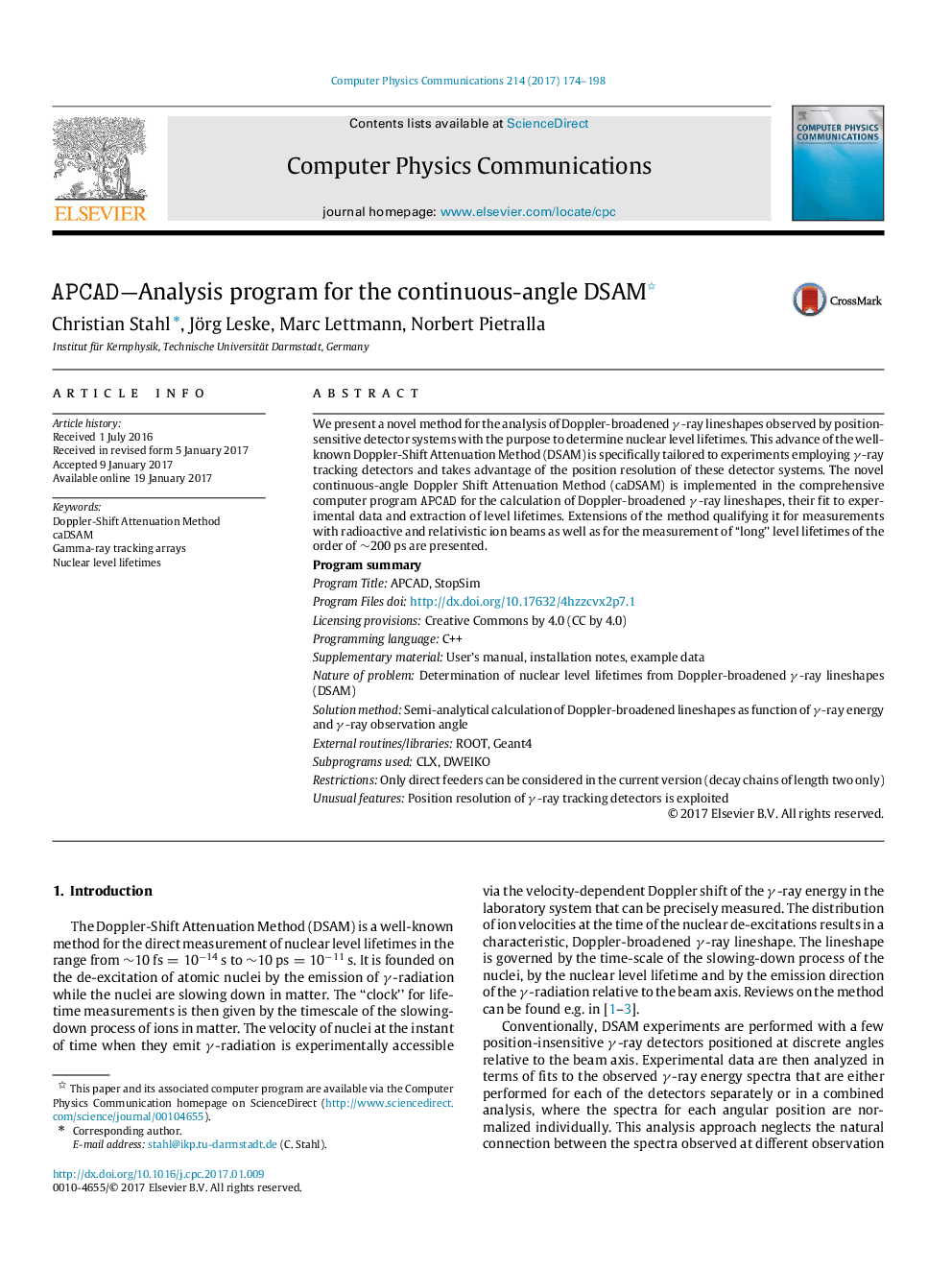 APCAD-Analysis program for the continuous-angle DSAM