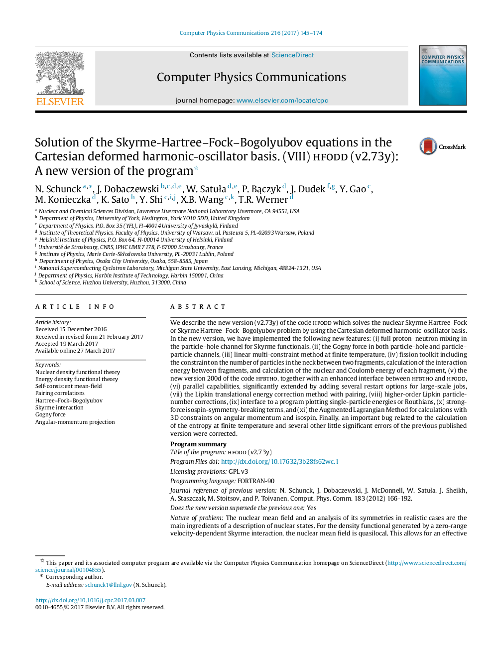 Solution of the Skyrme-Hartree-Fock-Bogolyubovequations in the Cartesian deformed harmonic-oscillator basis. (VIII) hfodd (v2.73y): A new version of the program