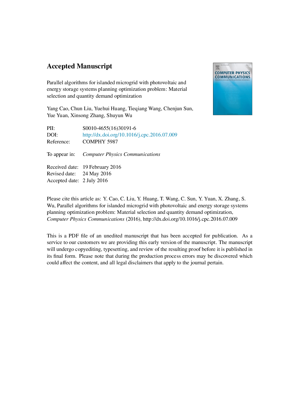 Parallel algorithms for islanded microgrid with photovoltaic and energy storage systems planning optimization problem: Material selection and quantity demand optimization