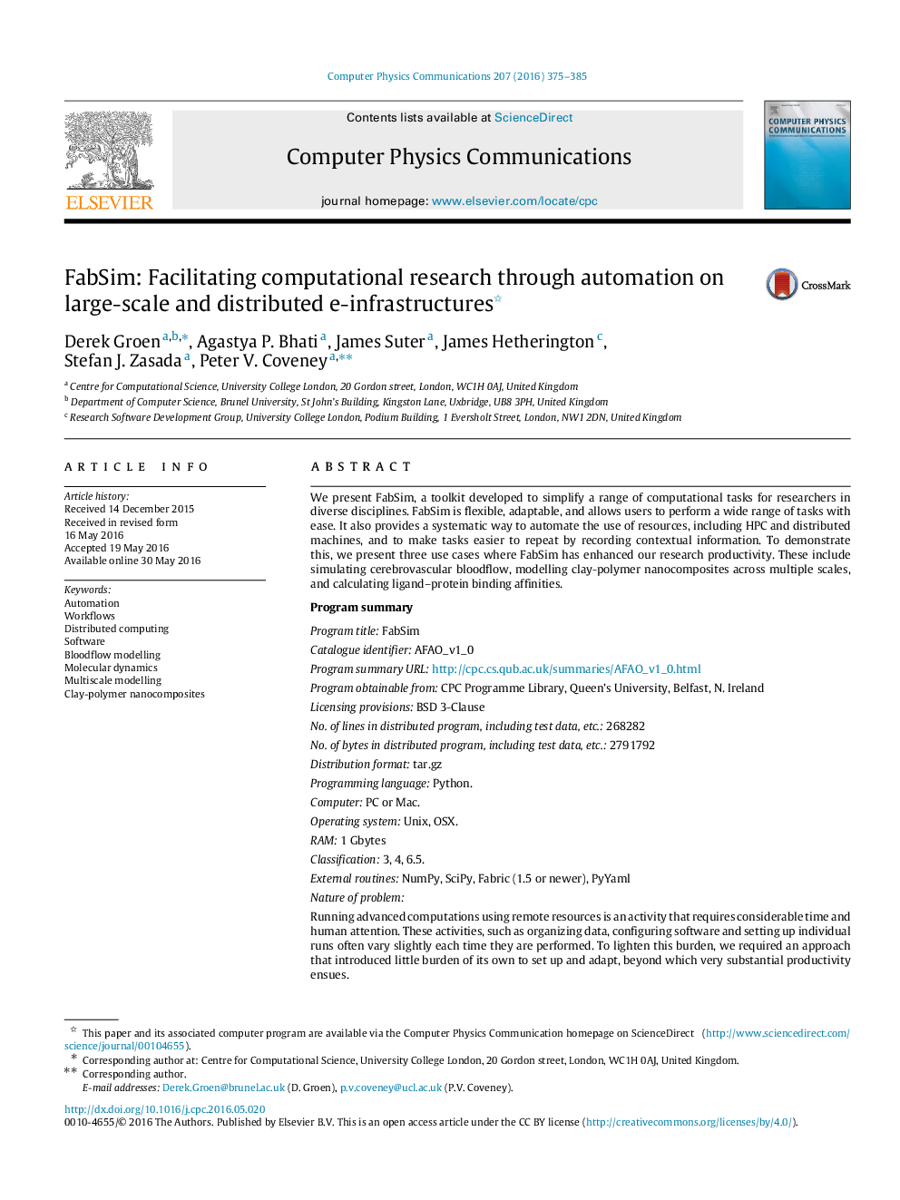 FabSim: Facilitating computational research through automation on large-scale and distributed e-infrastructures