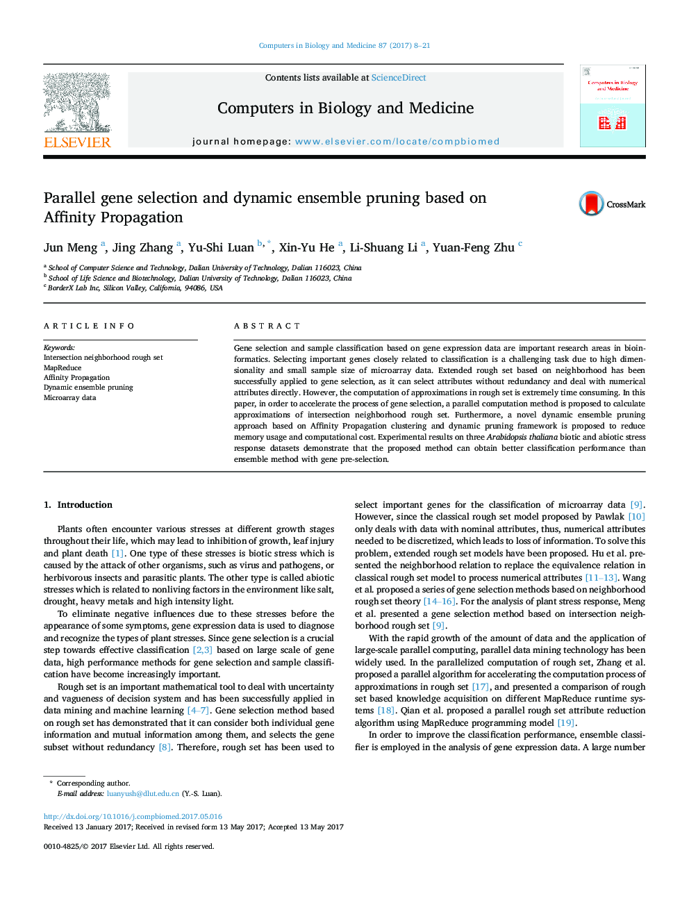 Parallel gene selection and dynamic ensemble pruning based on Affinity Propagation