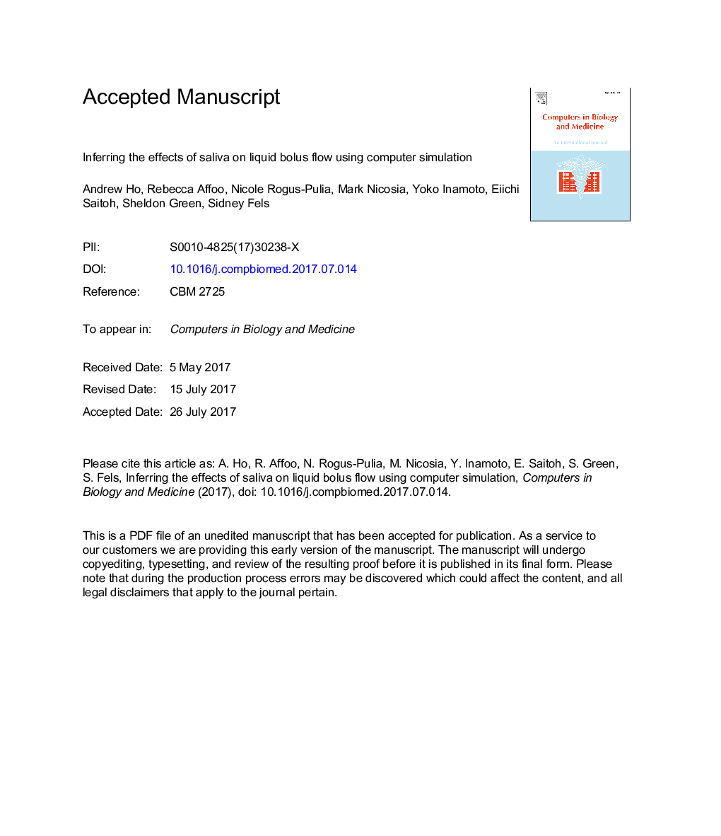 Inferring the effects of saliva on liquid bolus flow using computer simulation