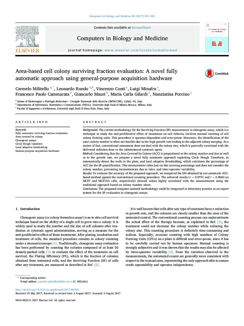 Area-based cell colony surviving fraction evaluation: A novel fully automatic approach using general-purpose acquisition hardware