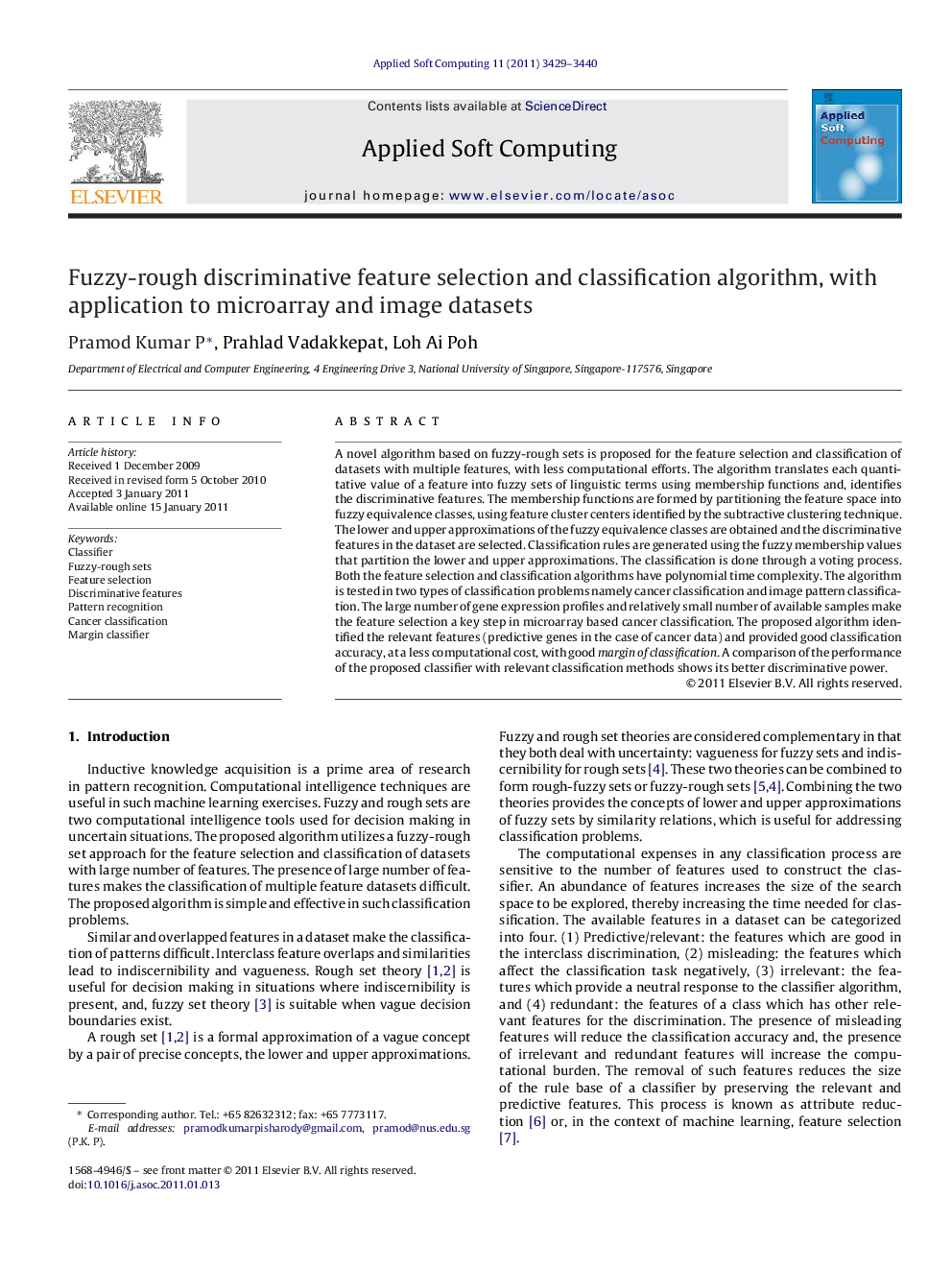 Fuzzy-rough discriminative feature selection and classification algorithm, with application to microarray and image datasets