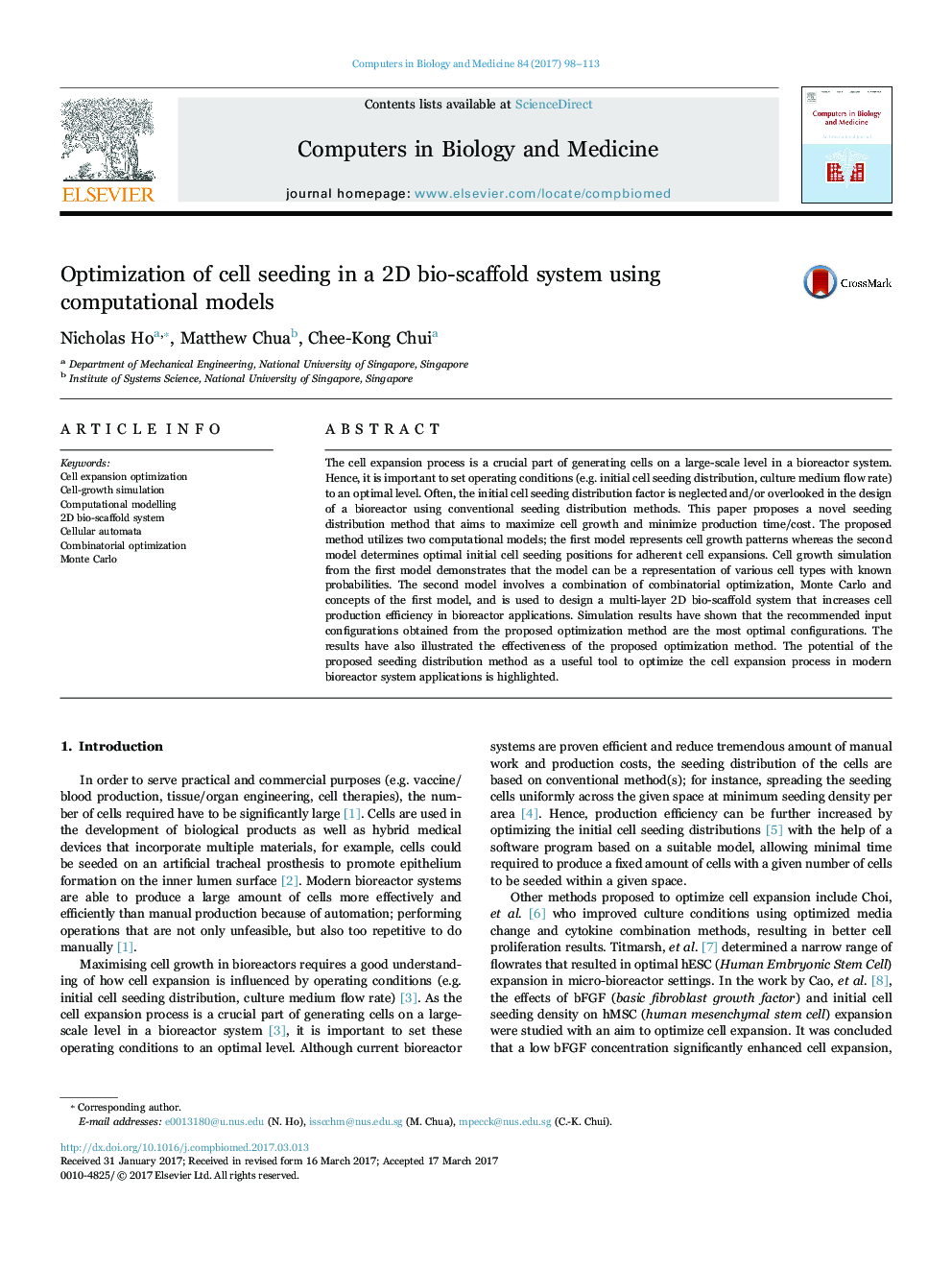 Optimization of cell seeding in a 2D bio-scaffold system using computational models