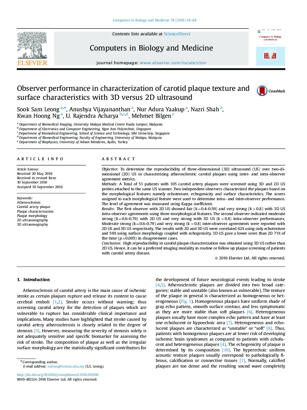 Observer performance in characterization of carotid plaque texture and surface characteristics with 3D versus 2D ultrasound