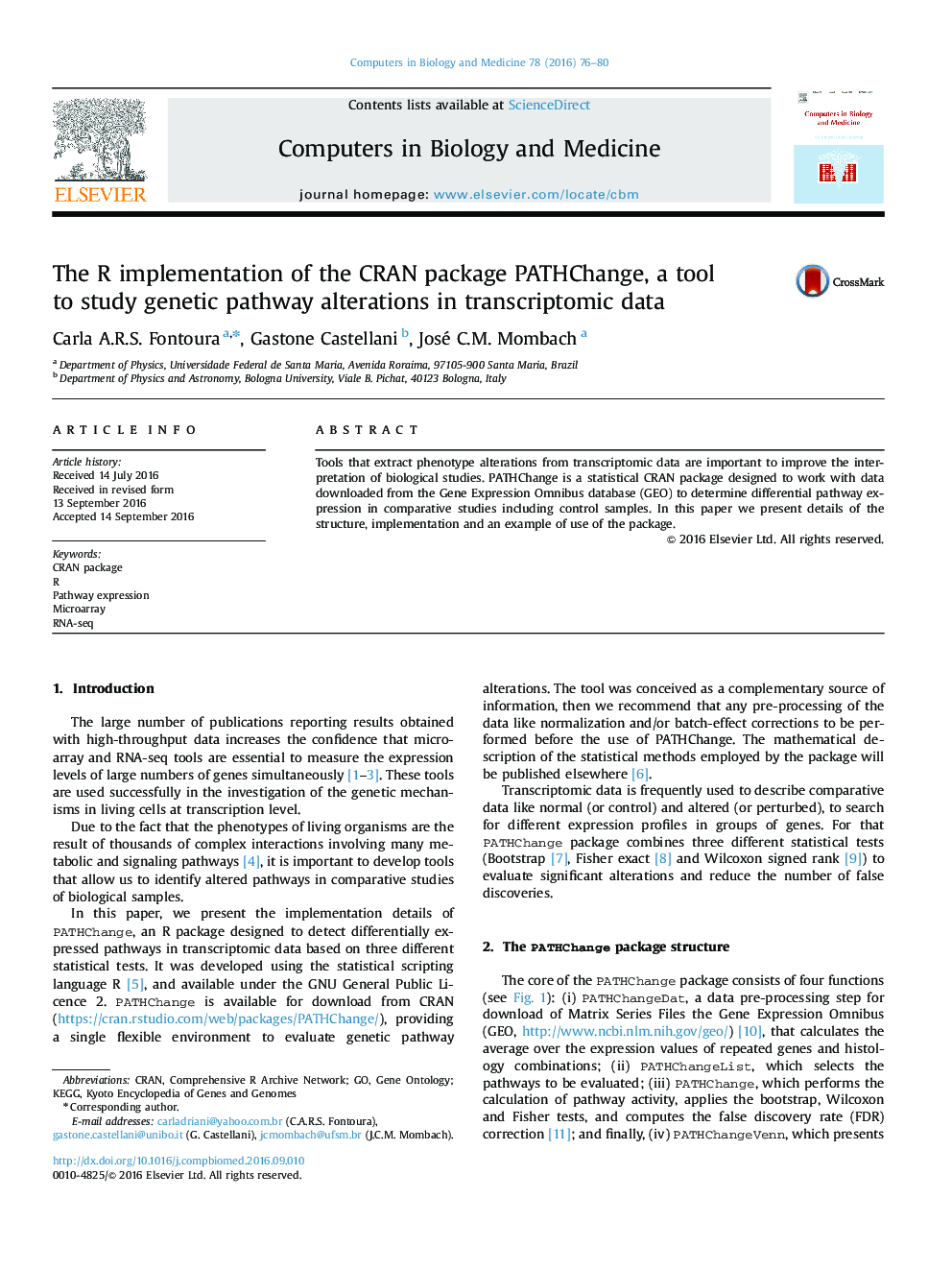 The R implementation of the CRAN package PATHChange, a tool to study genetic pathway alterations in transcriptomic data