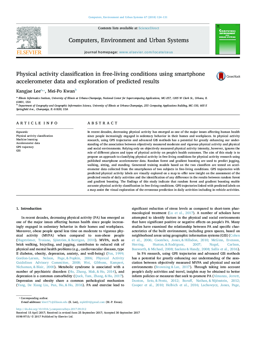 Physical activity classification in free-living conditions using smartphone accelerometer data and exploration of predicted results